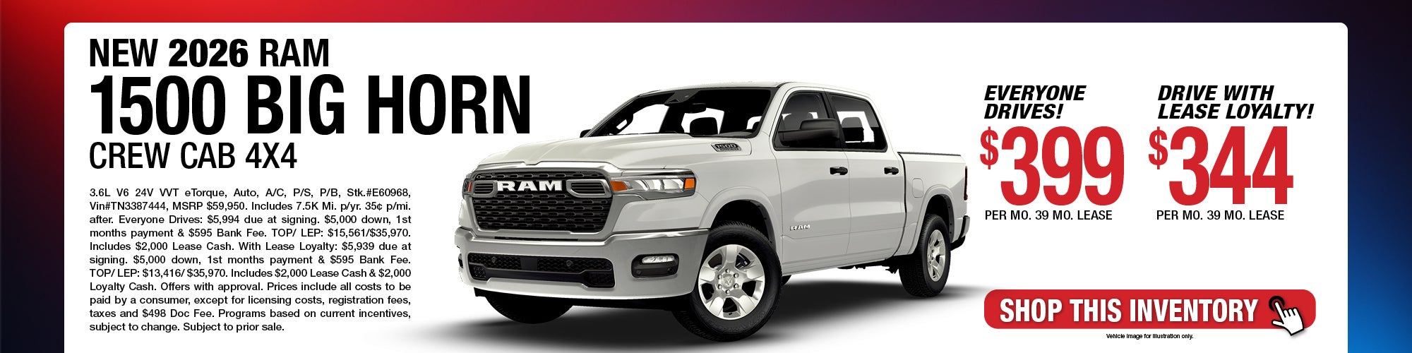2026 Ram 1500 Big Horn Crew Cab 4x4 Lease Offer