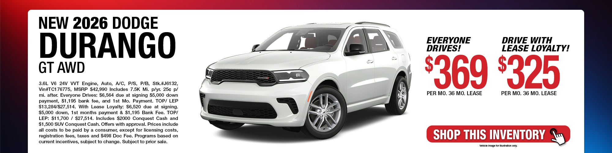 2026 Dodge Durango GT AWD Lease Offer